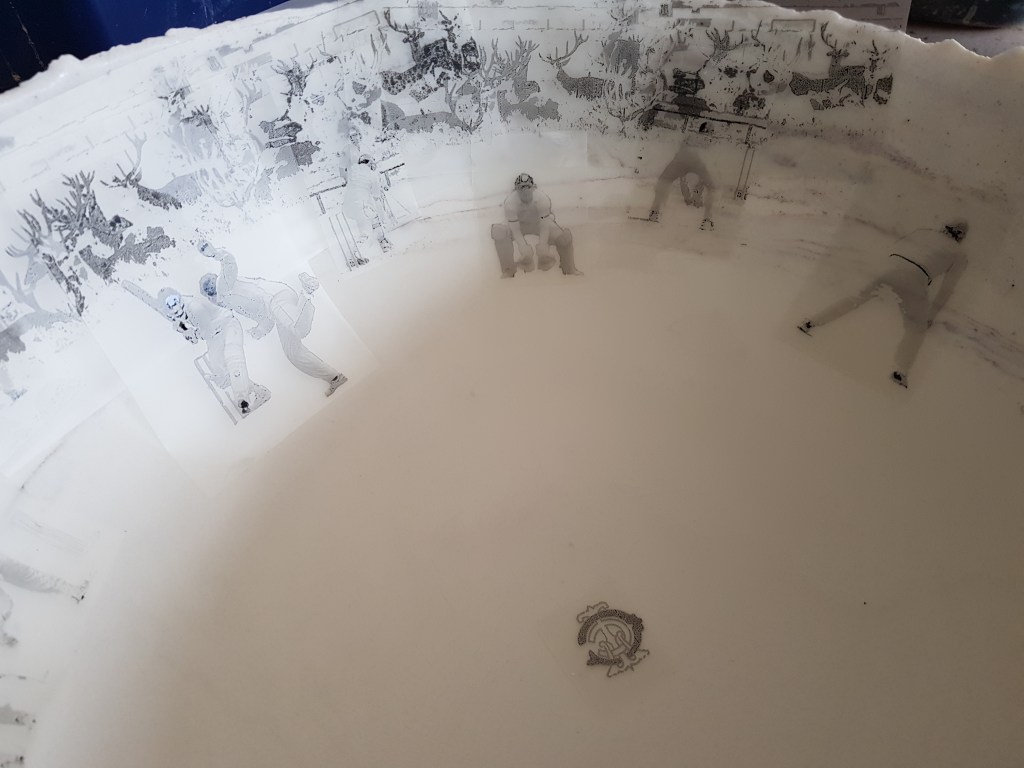 trying out images of cricketers and the club logo on a commission for Teddington Cricket Club