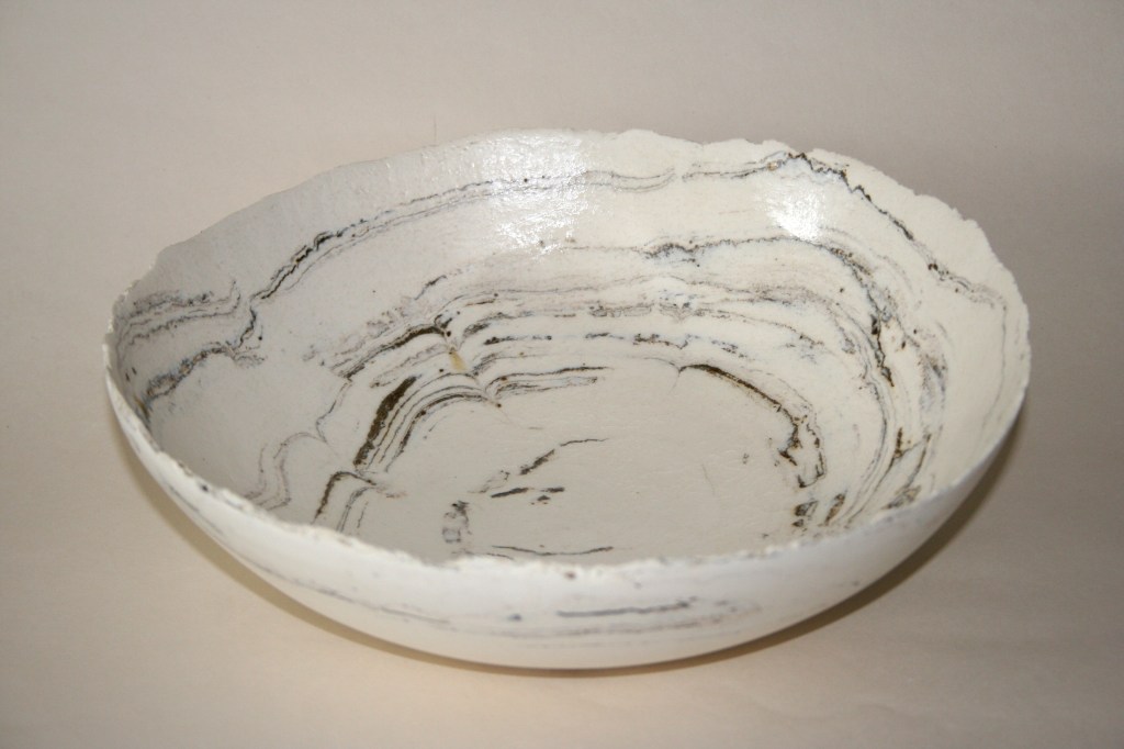 Commissioned bowl for special birthday present.  Porcelain and soil from a farm in Monmouthshire
